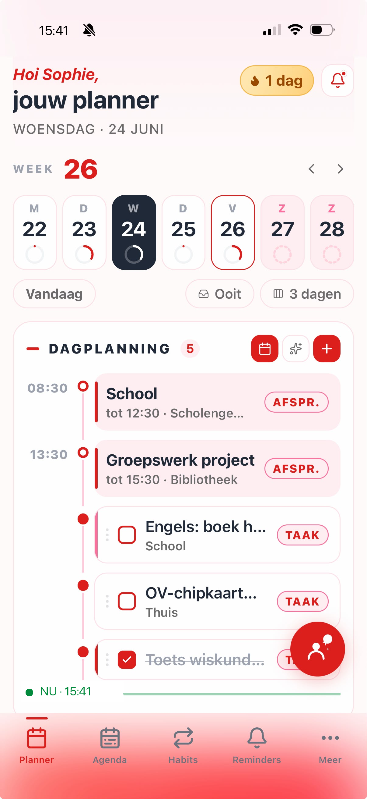 Able to Plan mobiele app met dagplanning, afspraken, taken en Pip-knop